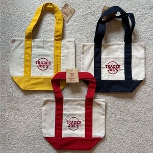 Set of 3 Trader Joe's Canvas Mini Tote Bag - Yellow, Navy, Red; 2025 Holiday